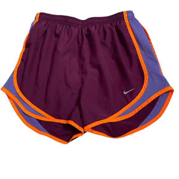Nike Dri-Fit Burgundy with Neon Orange Running Shorts Size Small - Picture 1 of 4
